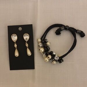 Faux Pearl & Crystal Bracelet + Drop Earrings Bundle ✨